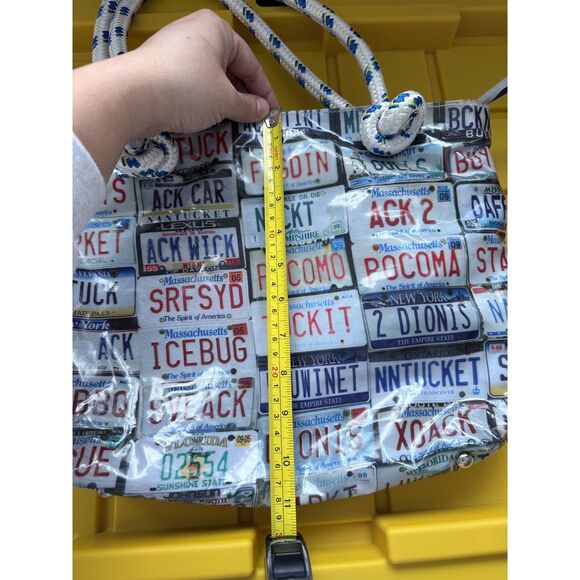 Rare Tricia Deck Nantucket License Plate Tote - Nautical Rope Handle Bag - Picture 12 of 12